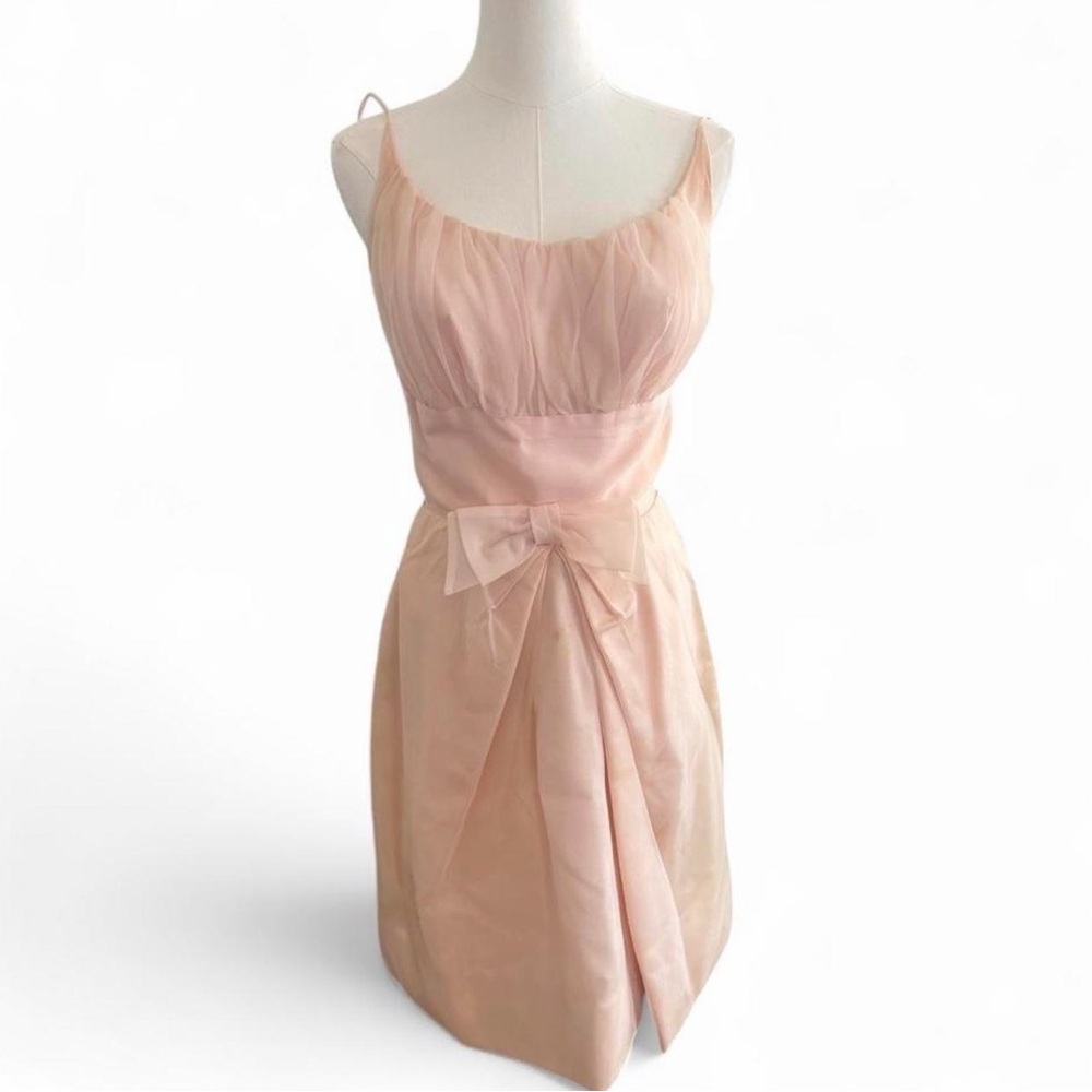 Sheer Bow-Front Spaghetti Strap Dress in Blush Pink